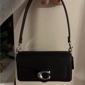 Coach Black Leather tabby Shoulder Bag with Silver Hardware